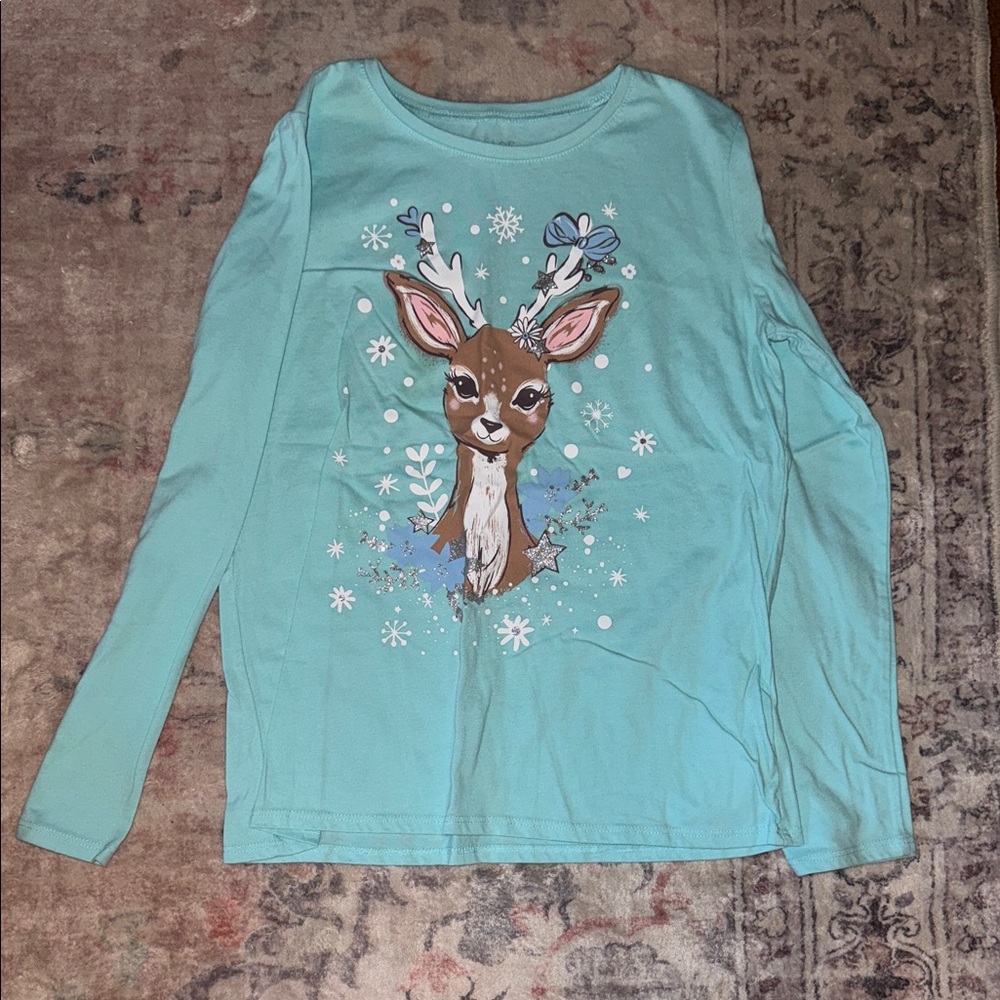 Place Teal Long Sleeve with Deer and Butterfly